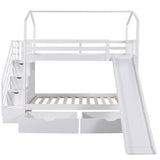 Twin over Twin House Bunk Bed with Two Drawers and Slide,Storage Staircase,White(OLD SKU:GX000906AAK) - Home Elegance USA