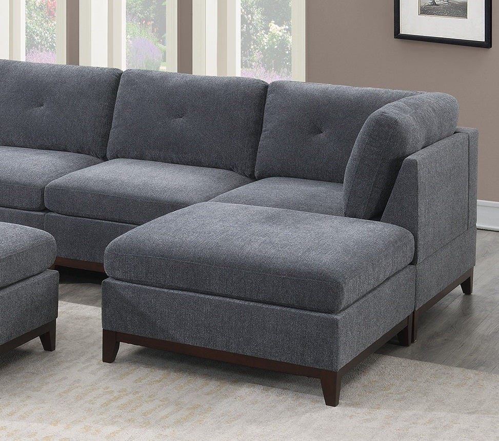 Ash Grey Chenille Fabric Modular Sectional 9pc Set Living Room Furniture Corner Sectional Couch 3x Corner Wedge 4x Armless Chairs and 2x Ottomans Tufted Back Exposed Wooden Base | Home Elegance USA