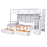 Twin XL over Full Bunk Bed with Built-in Storage Shelves, Drawers and Staircase,White - Home Elegance USA