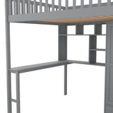 Full size Loft Bed with Bookshelf,Drawers,Desk,and Wardrobe-Gray - Home Elegance USA