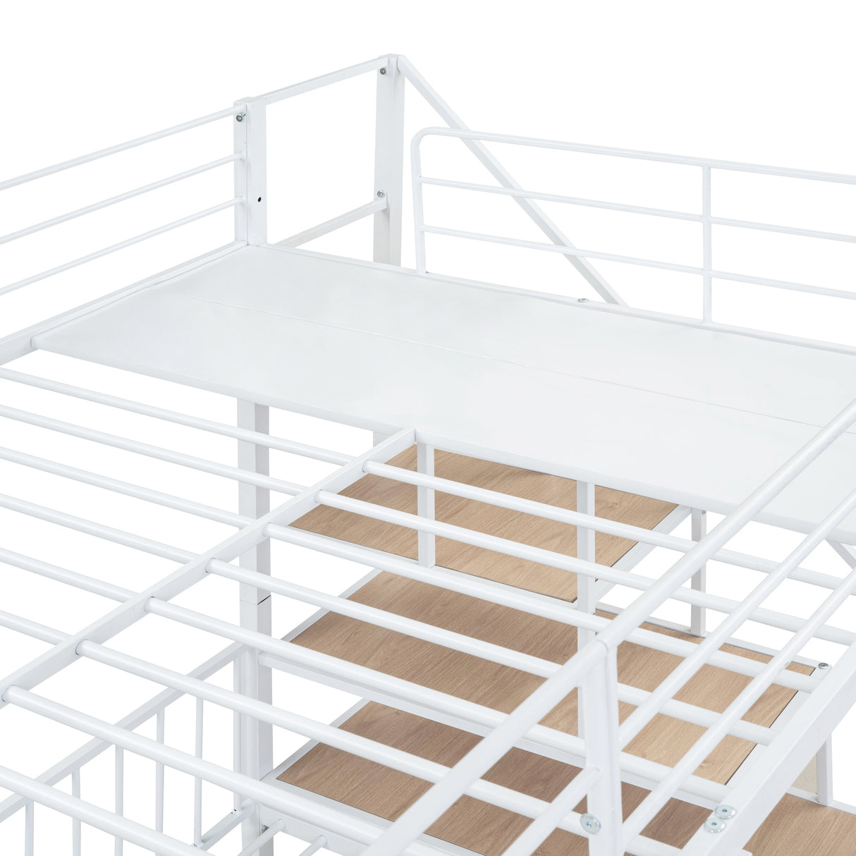 Full over Twin-Twin Triple bunk bed with drawers and staircase, White