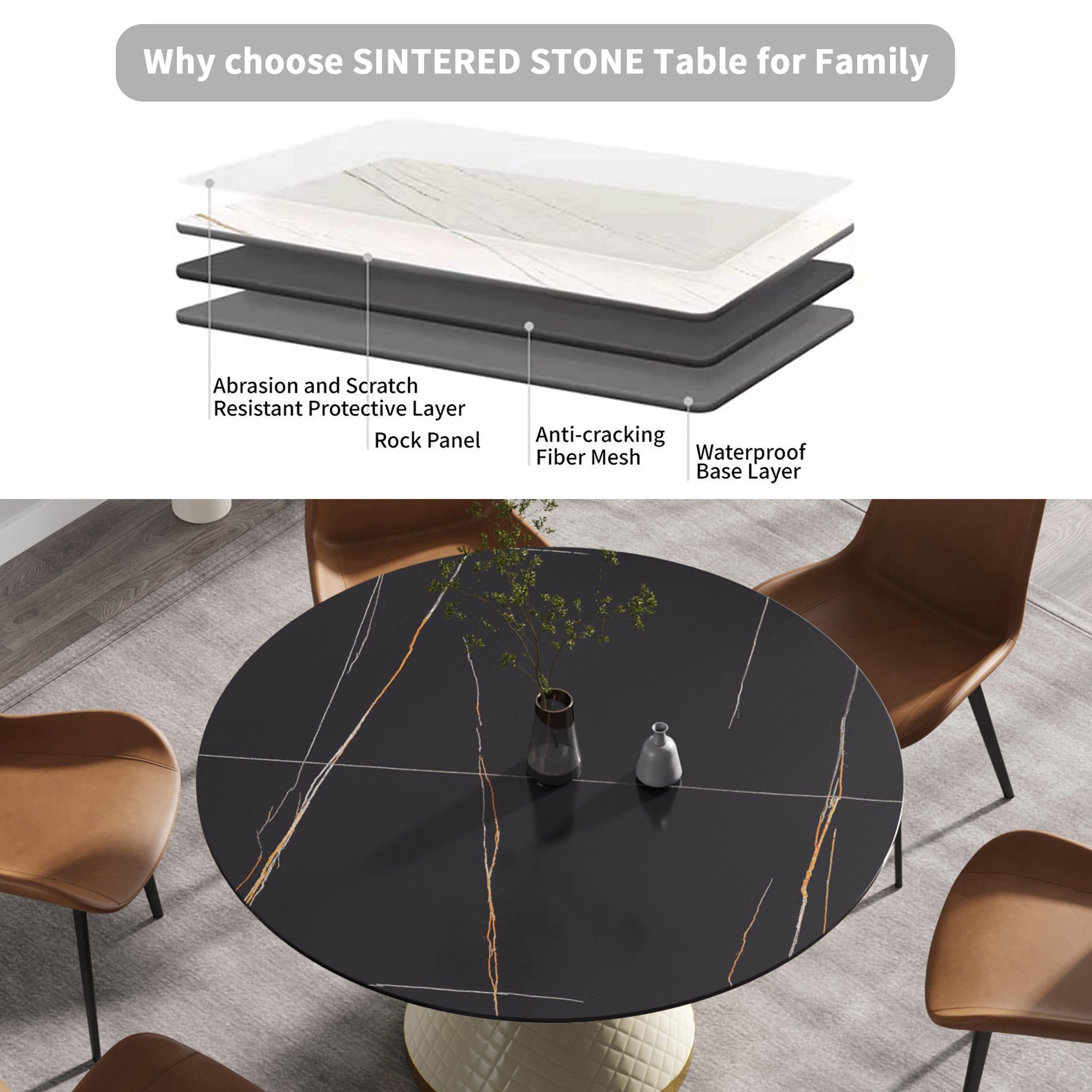 53.15"Modern artificial stone round white carbon steel base dining table - can accommodate 6 people - W1535S00216 - image - 4