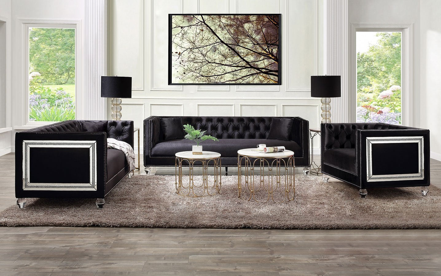 Acme Furniture - Heibero 3 Piece Living Room Set In Black - 56995-96-97