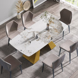 70.87"Modern artificial stone Pandora white curved golden metal leg dining table - can accommodate 6 - 8 people - W1535S00115 - image - 1