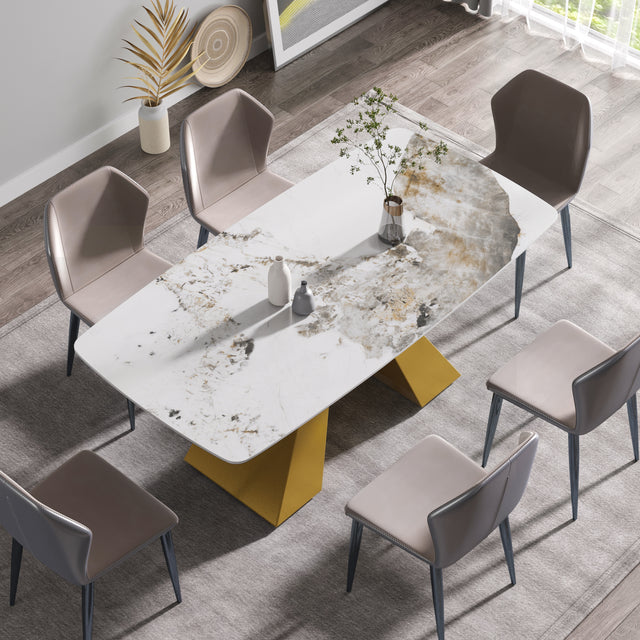 70.87"Modern artificial stone Pandora white curved golden metal leg dining table - can accommodate 6 - 8 people - W1535S00115 - image - 1