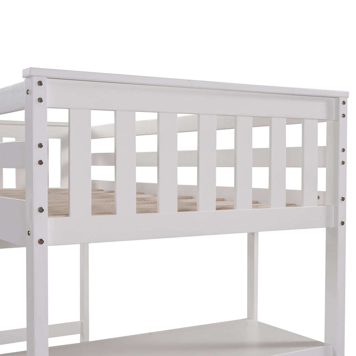 Loft Bed with Storage Shelves, Pine Wooden Loft Bed , No Box Spring Needed,Twin,White - Home Elegance USA