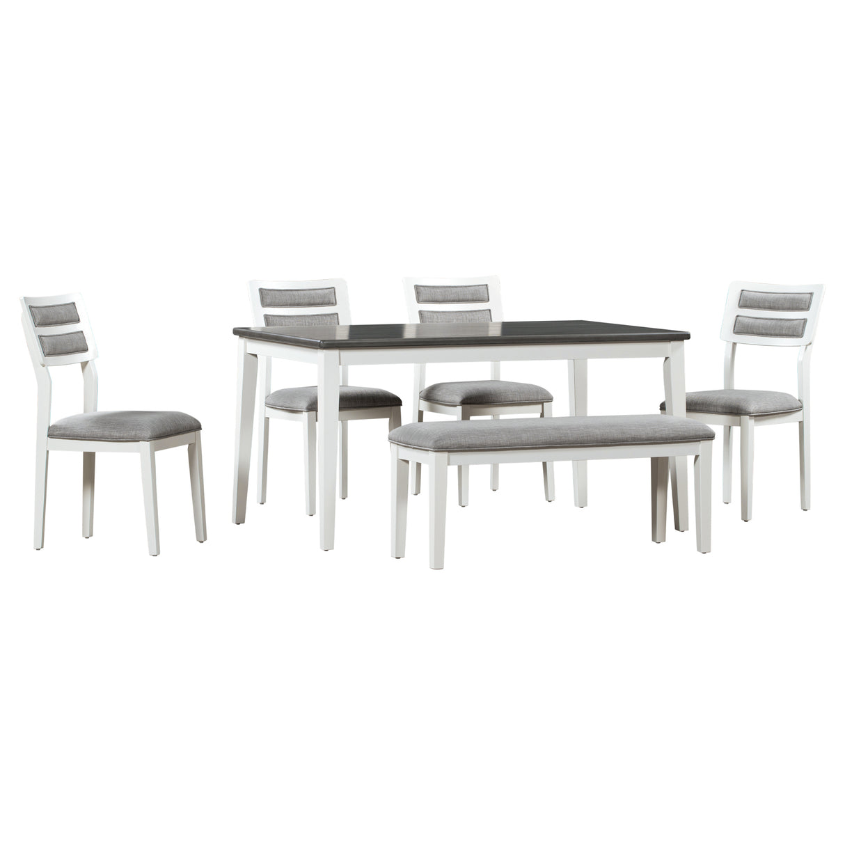 TREXM Classic and Traditional Style 6 - Piece Dining Set, Includes Dining Table, 4 Upholstered Chairs & Bench (White+Gray) - Home Elegance USA