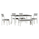 TREXM Classic and Traditional Style 6 - Piece Dining Set, Includes Dining Table, 4 Upholstered Chairs & Bench (White+Gray) - Home Elegance USA