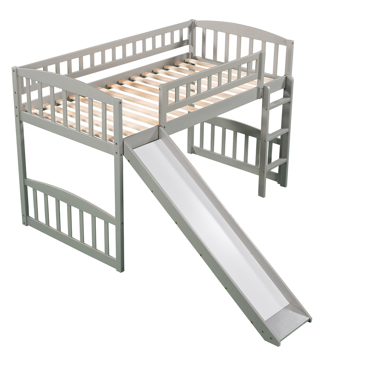 Twin size Loft Bed with Slide and Ladder, Gray(OLD SKU:LP000504AAE) - Home Elegance USA