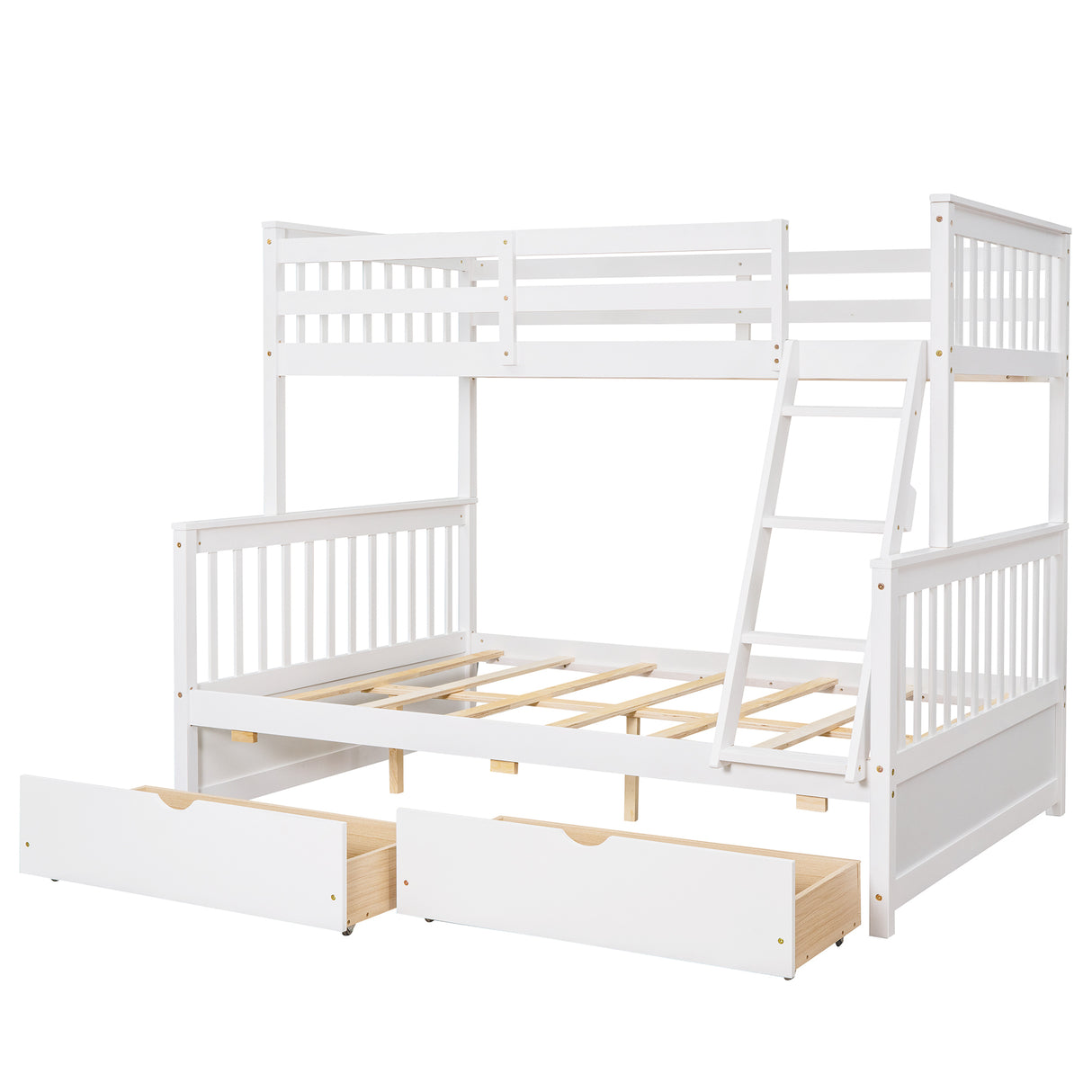 Twin-Over-Full Bunk Bed with Ladders and Two Storage Drawers (White) ( old sku:LT000165AAK） - Home Elegance USA