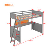 Twin size Loft Bed with Desk and Writing Board, Wooden Loft Bed with Desk - Gray - Home Elegance USA