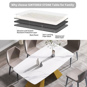 63"Modern artificial stone white curved golden metal leg dining table - 6 people - W1535S00177 - image - 9