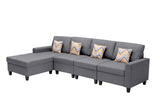 Nolan Gray Linen Fabric 4Pc Reversible Sectional Sofa Chaise with Pillows and Interchangeable Legs - Home Elegance USA