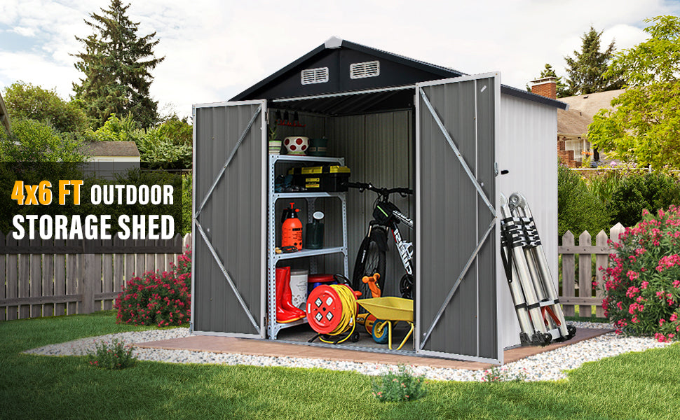 Outdoor Storage Shed, 6x4 ft Metal Sheds & Outdoor Storage Garden Tool Bike Shed with Lockable Door, Waterproof Design for Backyard, Patio, Lawn