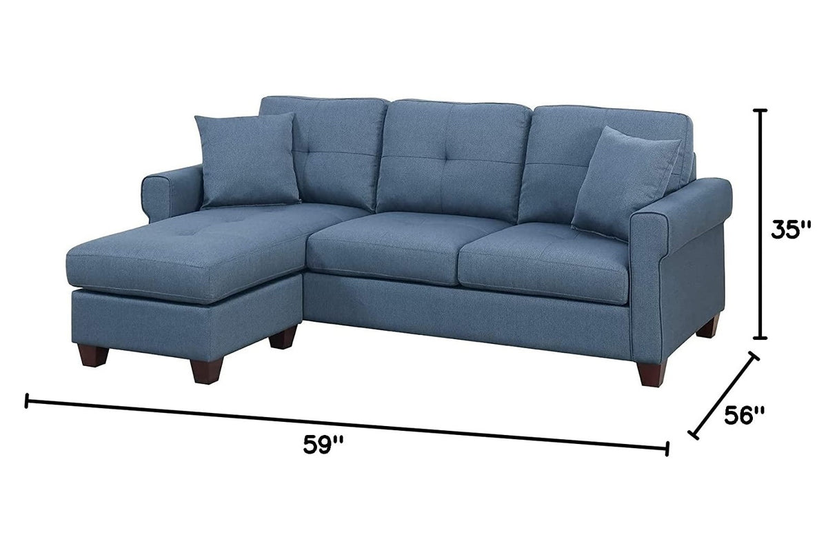 Blue Color Glossy Polyfiber Tufted Cushion Couch Sectional Sofa Chaise Living Room Furniture Reversible Sectionals Chaise | Home Elegance USA