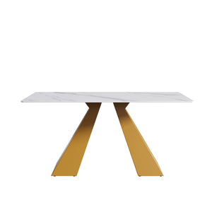 63"Modern artificial stone white straight edge golden metal leg dining table - 6 people - W1535S00079 - image - 4