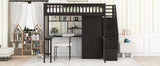 Full size Loft Bed with Bookshelf,Drawers,Desk,and Wardrobe-Espresso - Home Elegance USA