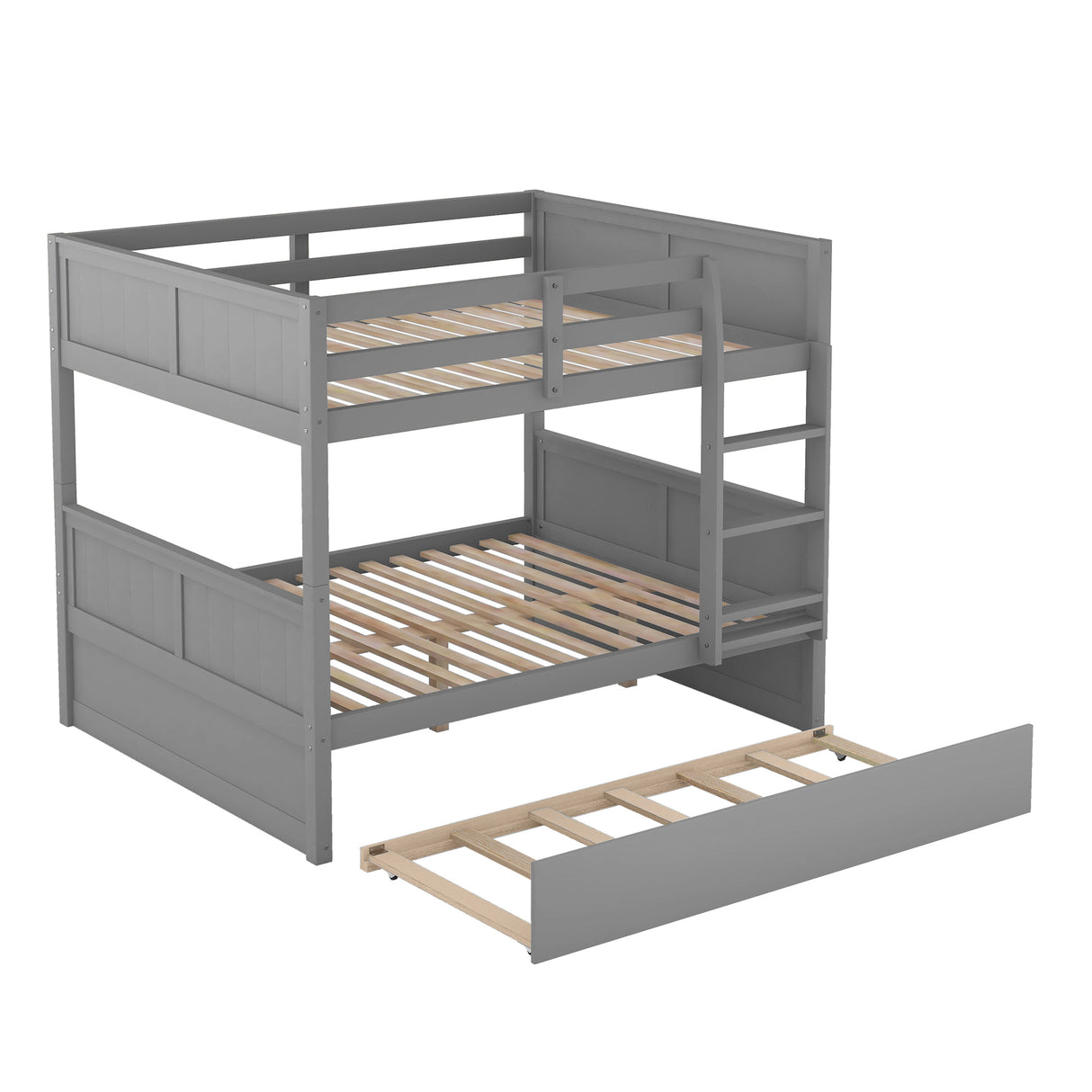 Full Over Full Bunk Bed with Twin Size Trundle, Gray ( old sku: LP000250AAE ) - Home Elegance USA