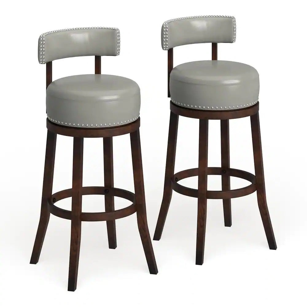 Sherly Set of 2 Bar stool 30" Swivel Stool Dark Oak Solid wood Dark Gray Leatherette Chairs Dining Room - Home Elegance USA