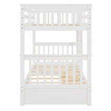 Twin-Over-Twin Bunk Bed with Ladders and Two Storage Drawers (White) - Home Elegance USA