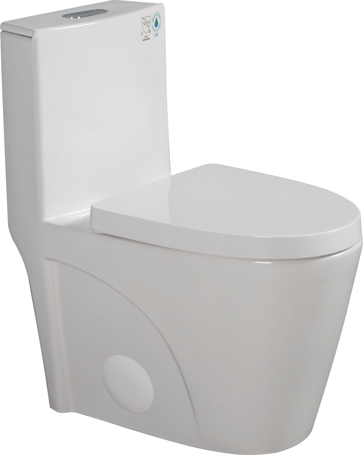 15 5/8 Inch 1.1/1.6 GPF Dual Flush 1-Piece Elongated Toilet with Soft-Close Seat - Gloss White  23T01-GW