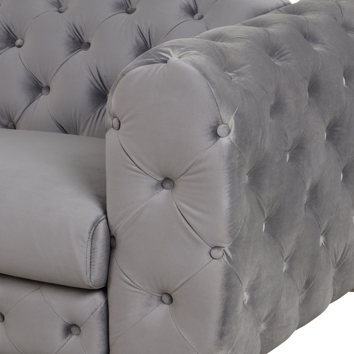 63" Velvet Upholstered Loveseat Sofa,Modern Loveseat Sofa with Button Tufted Back,2 - Person Loveseat Sofa Couch for Living Room,Bedroom,or Small Space,Gray - SG000602AAE - image - 18