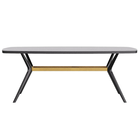 Arteriors Palto Dining Table in Ebony Oak Veneer with Antique Brass Stretcher