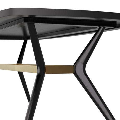 Arteriors Palto Dining Table in Ebony Oak Veneer with Antique Brass Stretcher