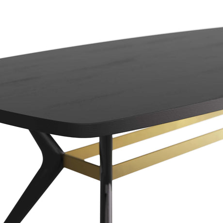 Arteriors Palto Dining Table in Ebony Oak Veneer with Antique Brass Stretcher