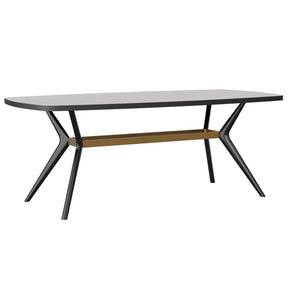 Arteriors Palto Dining Table in Ebony Oak Veneer with Antique Brass Stretcher