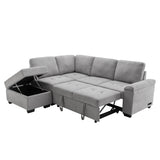 Sleeper Sectional Sofa, L-Shape Corner Couch Sofa-Bed with Storage Ottoman & Hidden Arm Storage & USB Charge  for Living Room Apartment, Gray - Home Elegance USA
