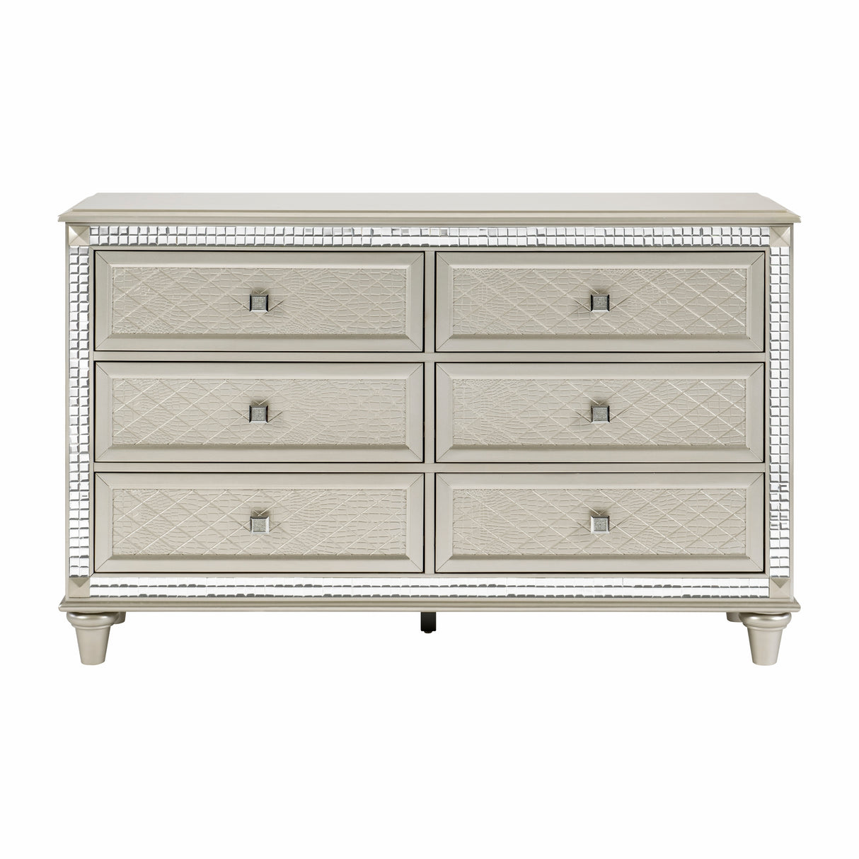 Luxury Champagne Finish Dresser of 6 Drawers 1pc Glamorous Crystal Diamond Pattern Knobs Stylish Bedroom Furniture - Home Elegance USA