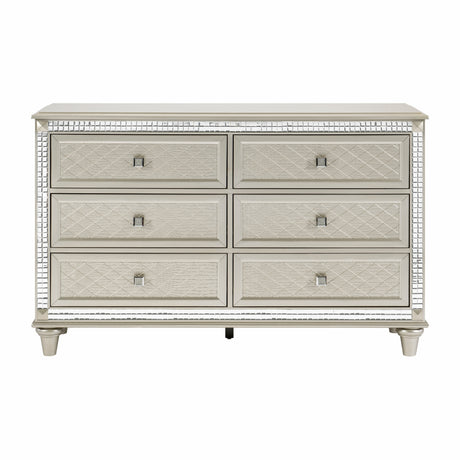 Luxury Champagne Finish Dresser of 6 Drawers 1pc Glamorous Crystal Diamond Pattern Knobs Stylish Bedroom Furniture - Home Elegance USA