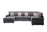 Nolan Gray Linen Fabric 6Pc Reversible Chaise Sectional Sofa with Pillows and Interchangeable Legs - Home Elegance USA