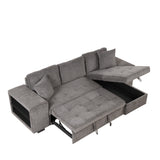 104" Modern L-Shape 3 Seat Reversible Sectional Couch, Pull Out Sleeper Sofa with Storage Chaise and 2 Stools for Living Room Furniture Set,Knox Charcoal (old sku:SG000431AAA) - Home Elegance USA