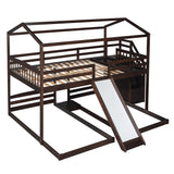 Full over Twin & Twin Bunk Bed,with Slide and Storage Staircase,Built-in Drawer and Shelf,Espresso - Home Elegance USA