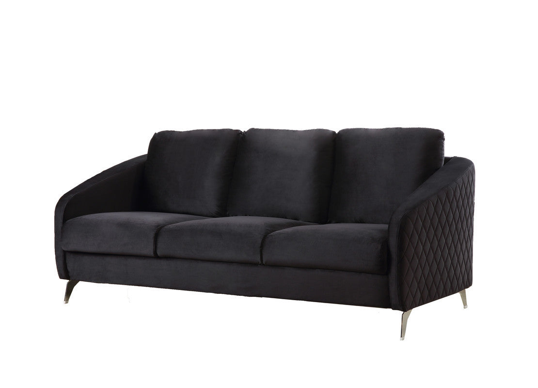 Sofia Black Velvet Fabric Sofa Loveseat Living Room Set Home Elegance USA