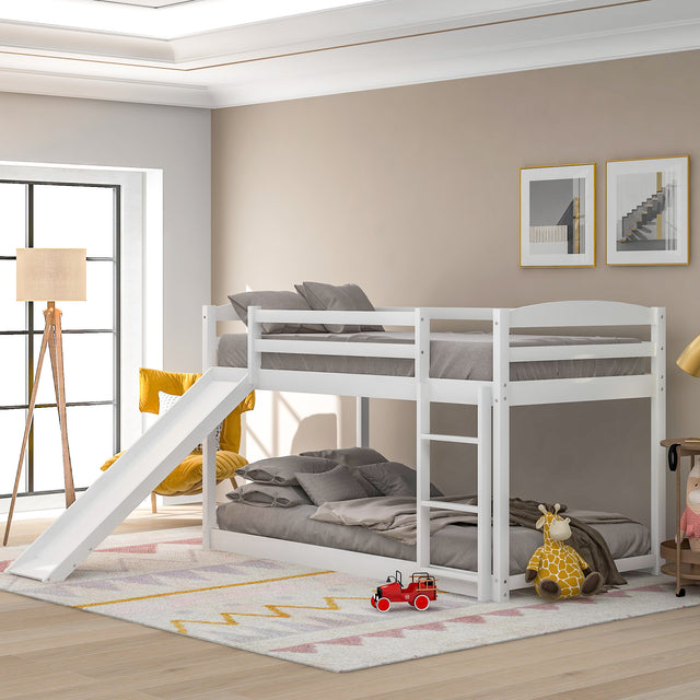 Twin over Twin Bunk Bed with Convertible Slide and Ladder , White(Old SKU:WF281725AAK) - Home Elegance USA