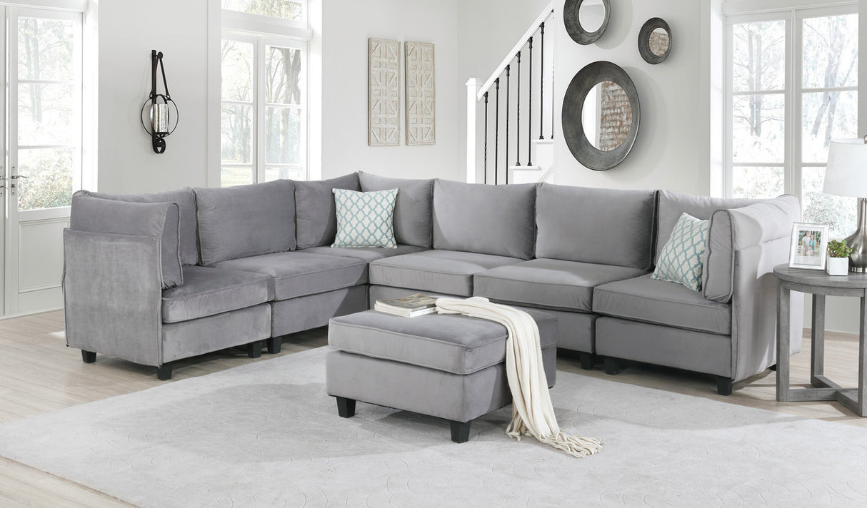 Simona Gray Velvet 7Pc Modular Sectional Sofa - Home Elegance USA