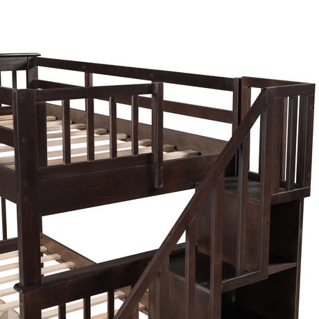 Stairway Twin-Over-Twin Bunk Bed with Three Drawers for Bedroom, Dorm - Espresso(Old sku: LP000309AAP)