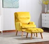 Soft Comfortable 1pc Accent Click Clack Chair with Ottoman Yellow Fabric Upholstered Oak Finish Legs Living Room Furniture - Home Elegance USA