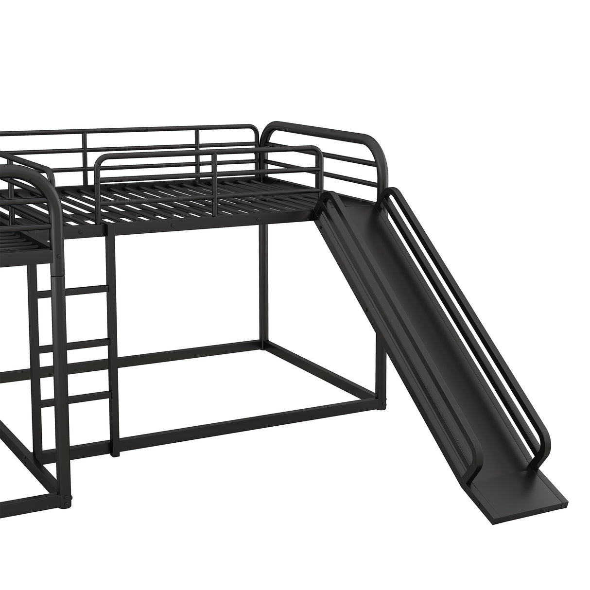 Full and Twin Size L-Shaped Bunk Bed with Slide and Short Ladder, Black - Home Elegance USA