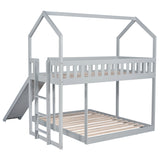 Twin over Full House Bunk Bed with Slide and Built-in Ladder,Full-Length Guardrail,Gray - Home Elegance USA