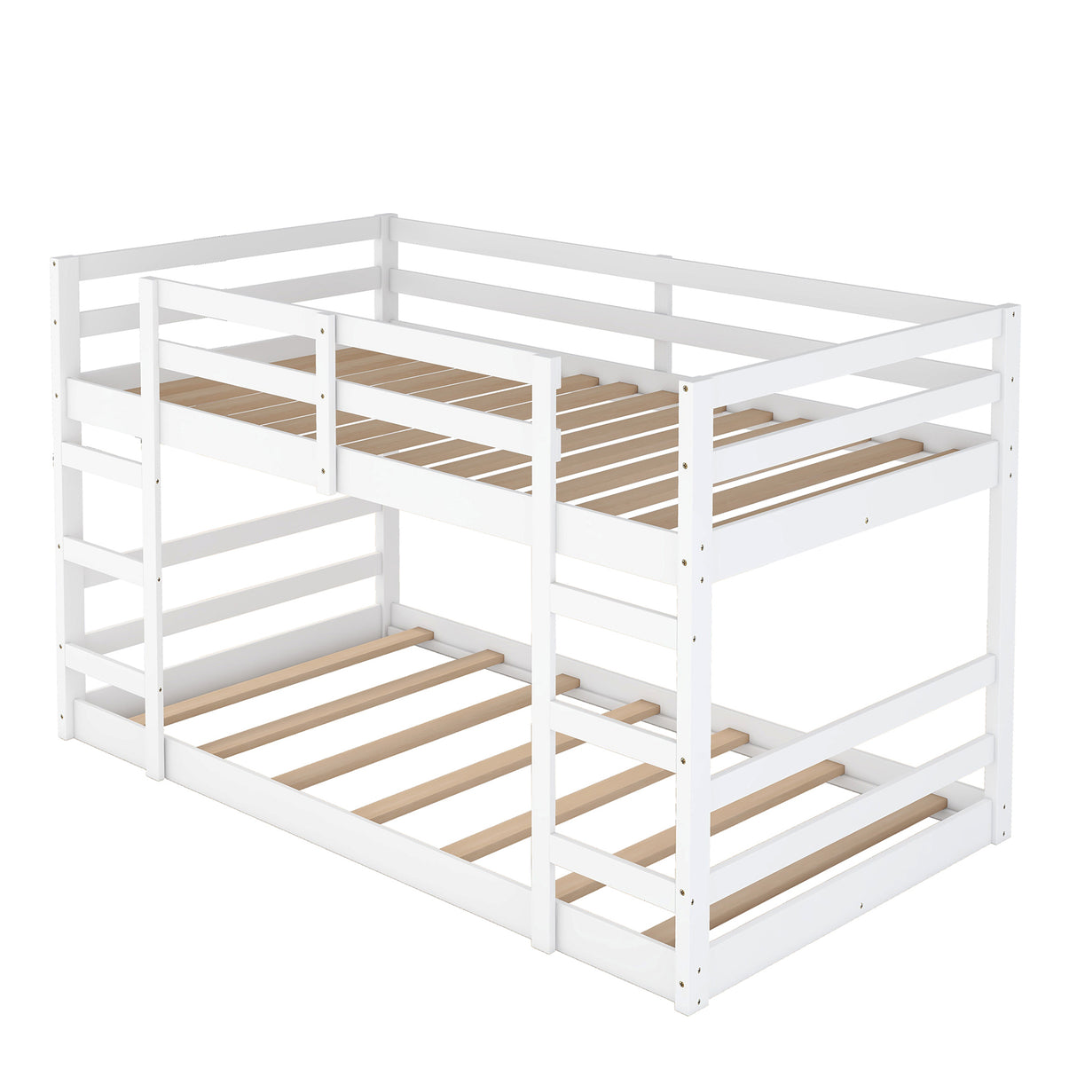 Twin Over Twin Bunk Bed with Ladder, White（OLD SKU：WF282787AAK） - Home Elegance USA