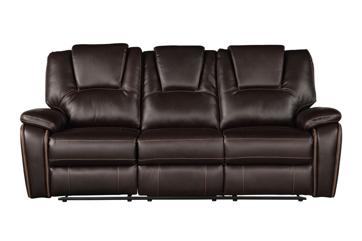 Hong Kong 3 Piece Power Reclining Sofa Set made with Faux Leather in Brown Home Elegance USA