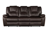 Hong Kong 3 Piece Power Reclining Sofa Set made with Faux Leather in Brown Home Elegance USA