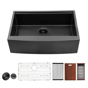 Farmhouse Sink Workstation - 30 Inch Kitchen Sink Gunmetal Black Stainless Steel 16 gauge Apron Front Kitchen Sink