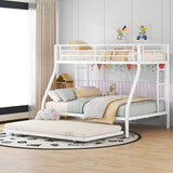 Twin over Full Bed with Sturdy Steel Frame, Bunk Bed with Twin Size Trundle, Two-Side Ladders, White - Home Elegance USA