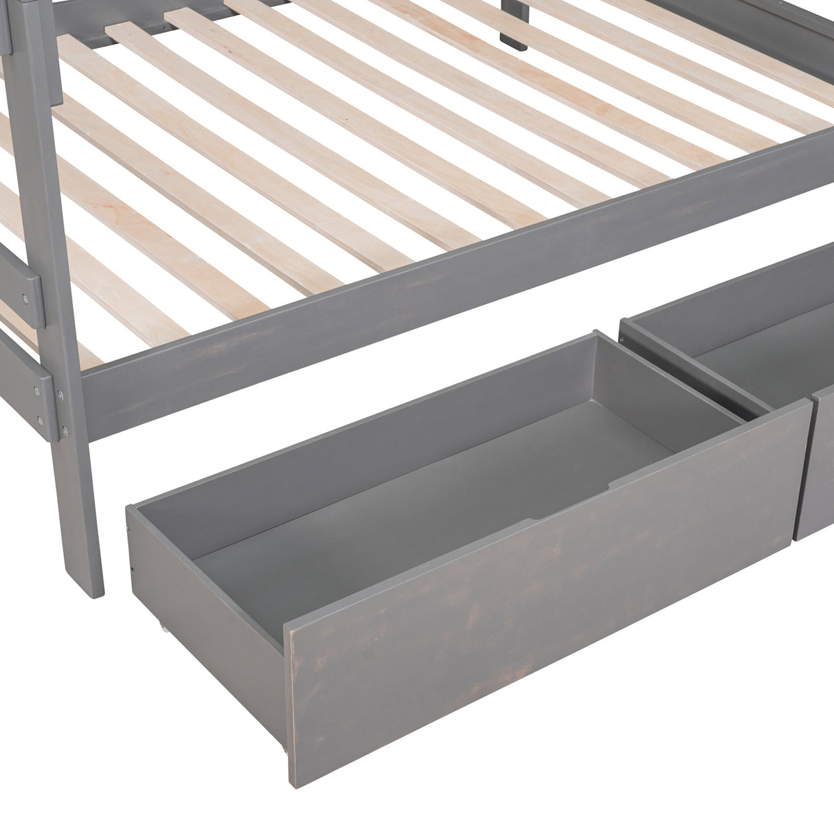 Full over Full Wood Bunk Bed with 2 Drawers, Gray - Home Elegance USA