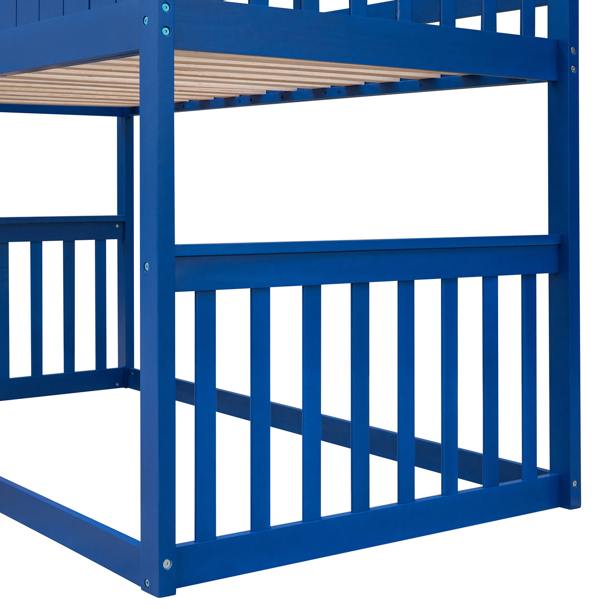 Twin Over Twin House Bunk Bed With Ladder, Wood Bed-Blue - Home Elegance USA